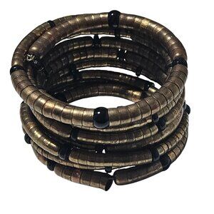 Vintage Beaded Snake Coil Beaded Bracelet Chunky Stacked Bronze Black Beads